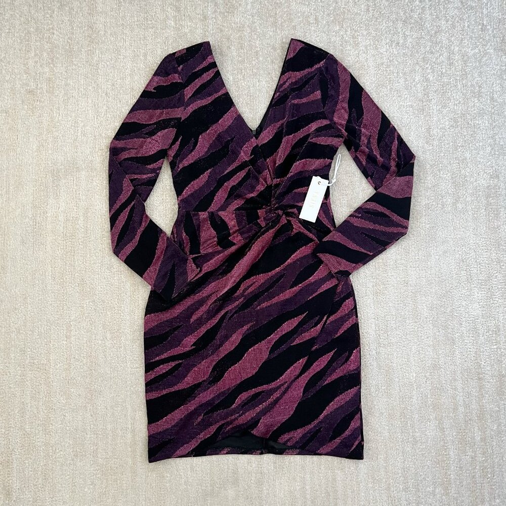 NWT Siena Metallic Stripe Cocktail Long Sleeve Dress 12